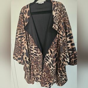 Natori 3X Reversible Jacket Leopard Animal Print Stretch Knit Pockets Excellent